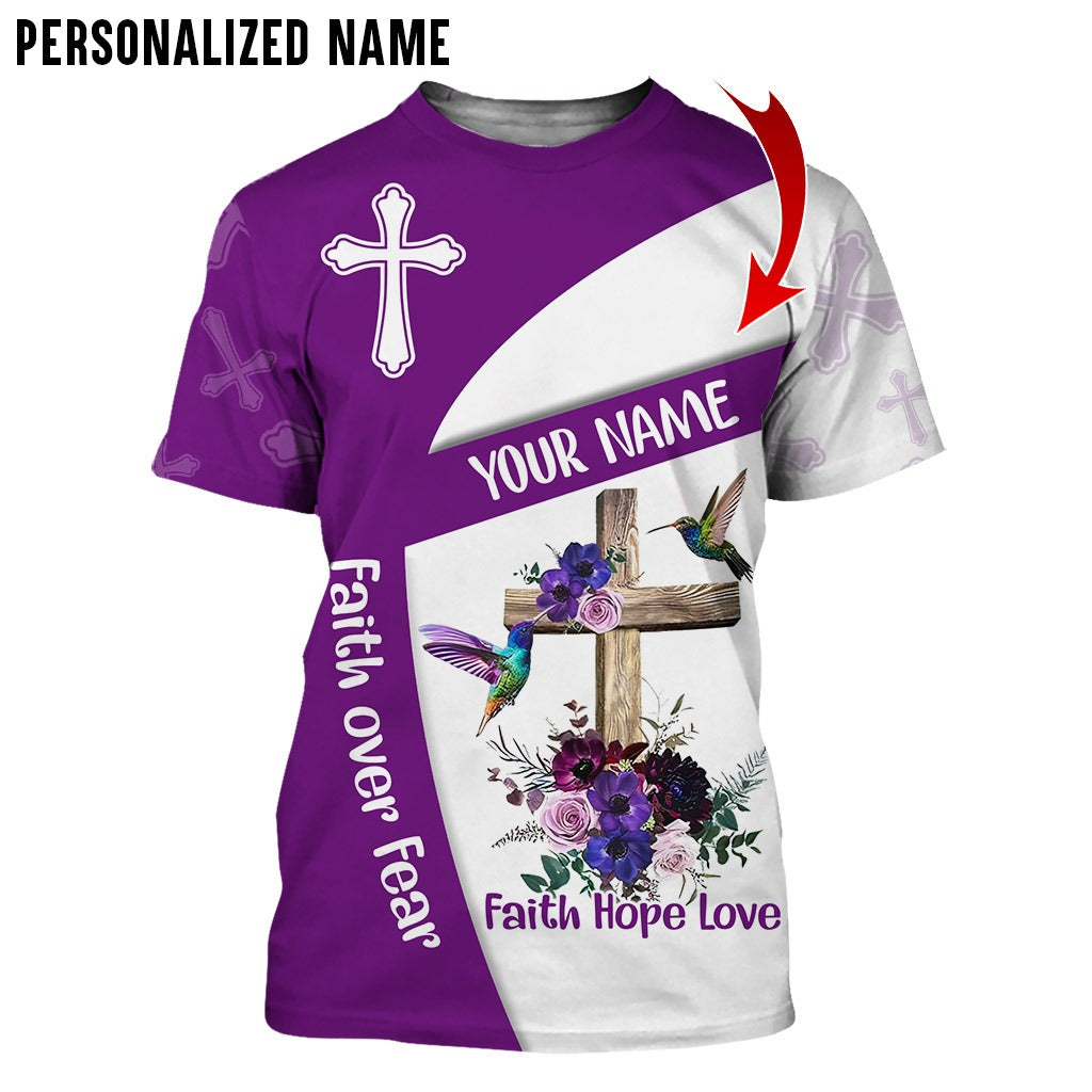 Personalized Name Faith Hope Love Jesus Gift 3D All Over Printed Clothes/ Faith Over Fear 3D Shirt