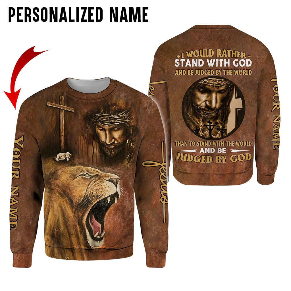 Custom With Name Name Jesus Faith Over Fear Stand With God 3D All Over Printed Clothes Jesus And Lion 3D Hoodie