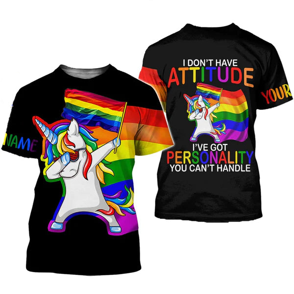Personalized LGBT 3D Shirt Printed With Name/ I''ve Got Personality You Can''t Handle/ Pride Shirts