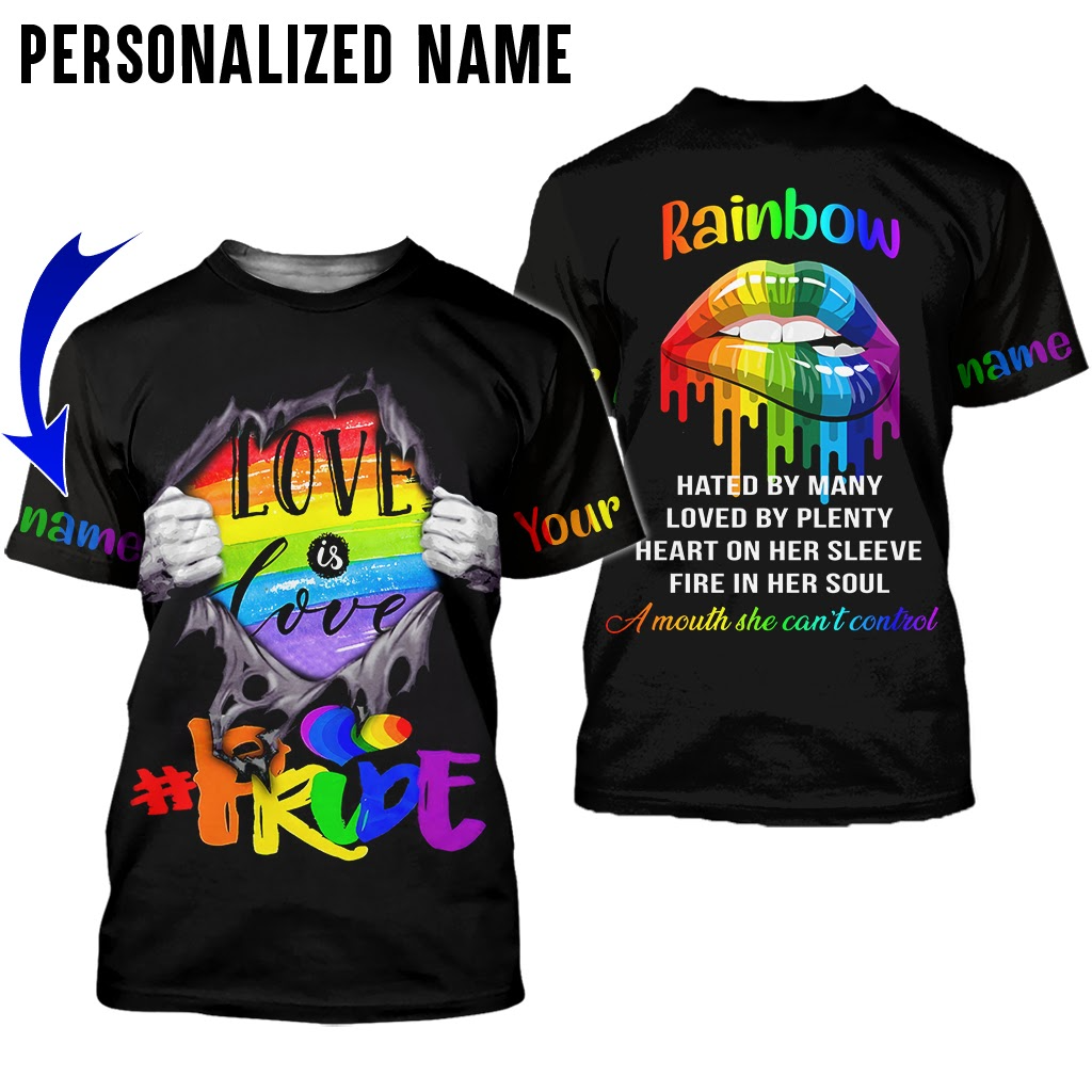 Customized With Name Rainbow Lips 3D LGBT Shirt/ Pride Love Is Love/ Support LGBT Gift