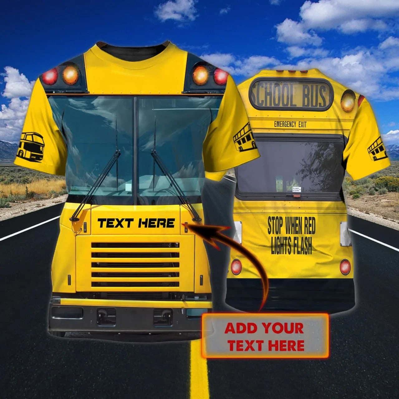 Custom School Bus T Shirt/ Funny 3D Bus Tshirt Men Women/ Stop When Red Lights Flash