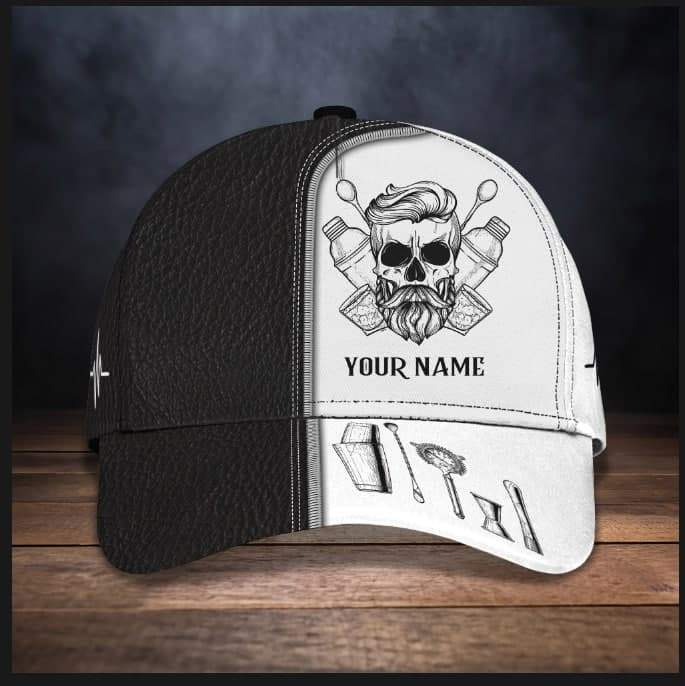 Personalized Name Funny Bartender Cap Hat/ Skull Bartenders Hat/ Baseball Cap Bartender
