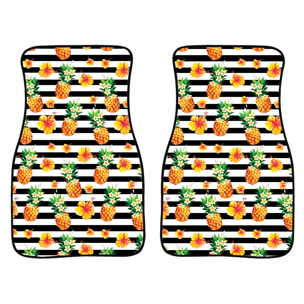 Pineapple And Hibiscus Striped Print Front And Back Car Floor Mats/ Front Car Mat