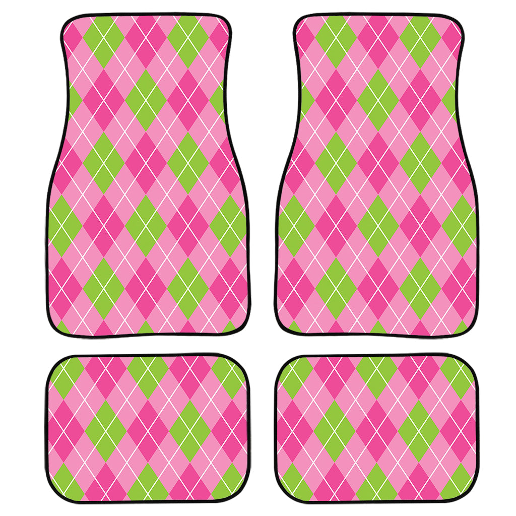 Pink And Green Argyle Pattern Print Front And Back Car Floor Mats/ Front Car Mat