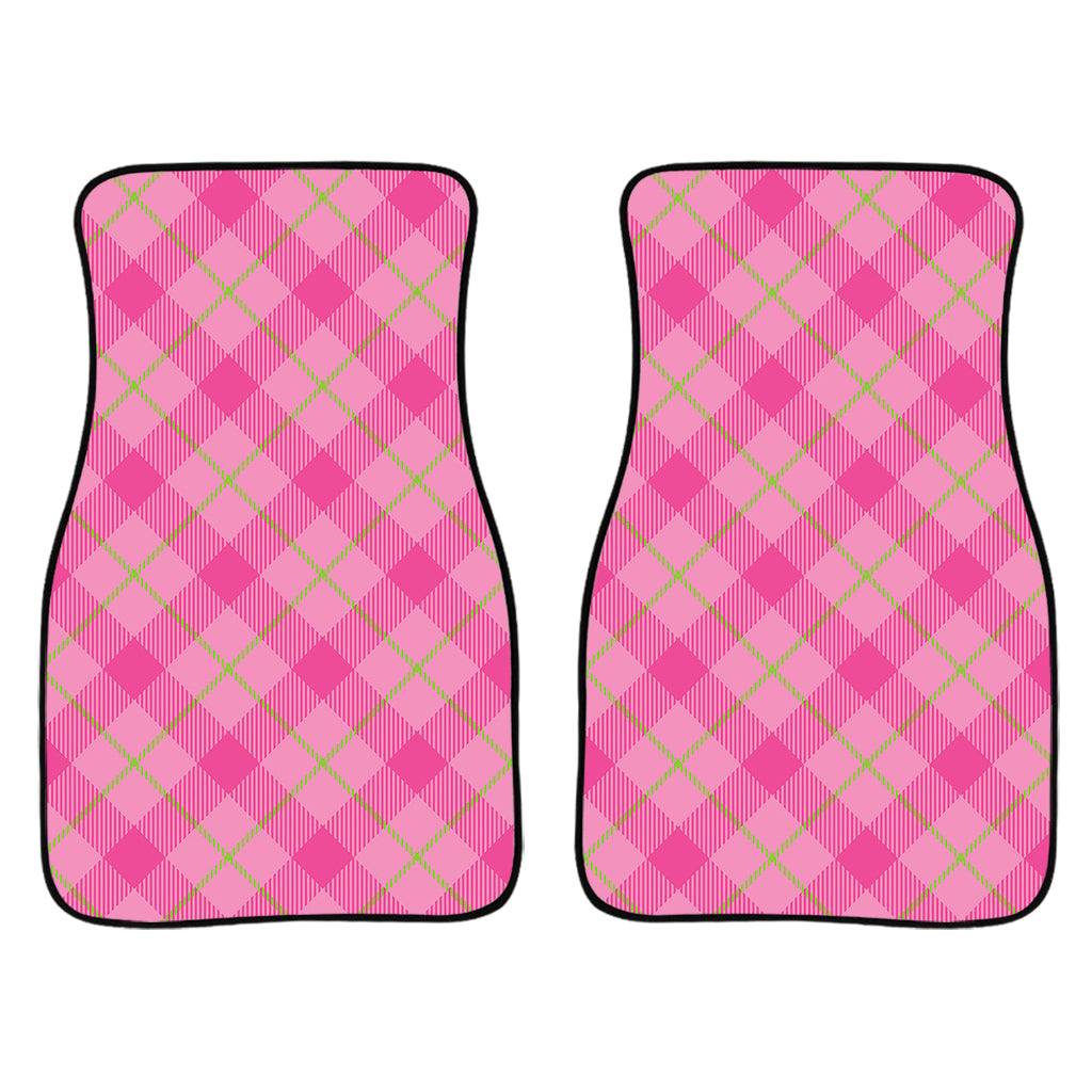 Pink And Green Plaid Pattern Print Front And Back Car Floor Mats/ Front Car Mat