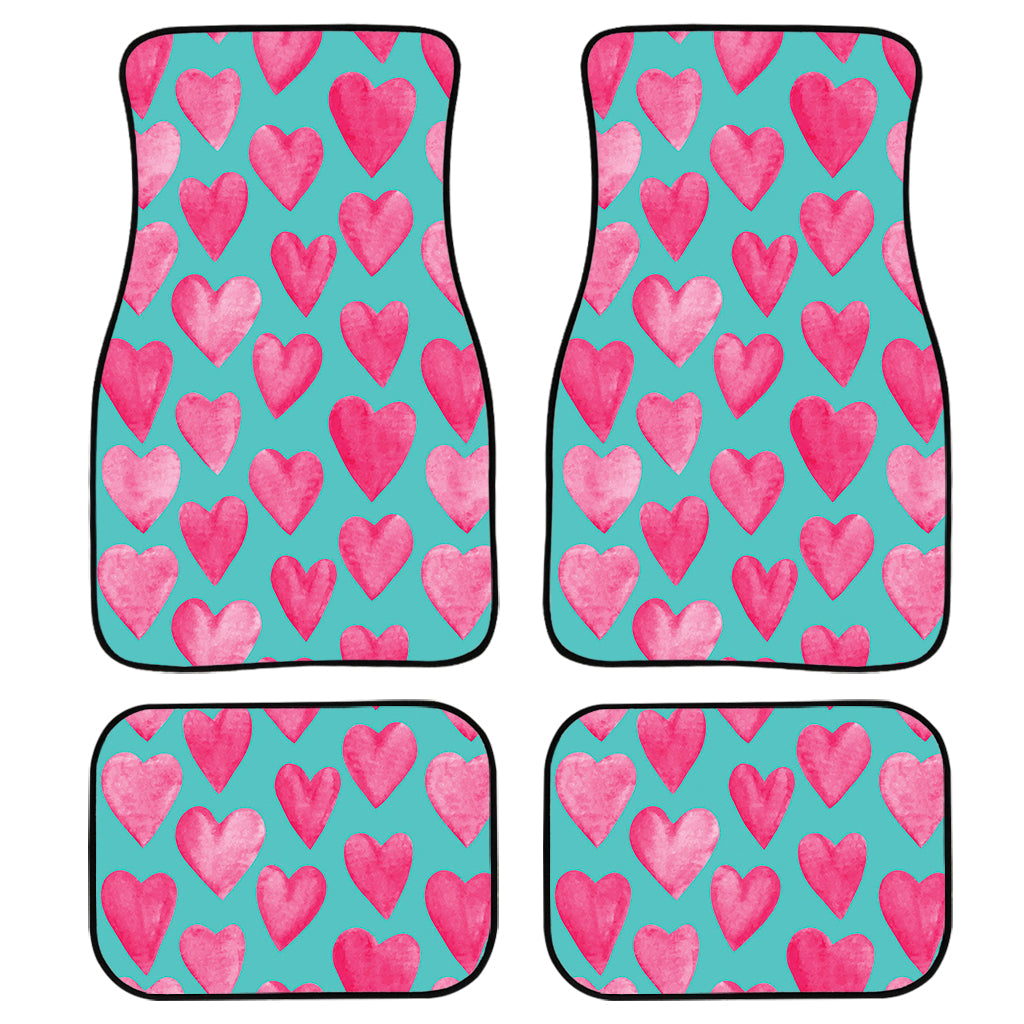 Pink And Teal Watercolor Heart Print Front And Back Car Floor Mats/ Front Car Mat