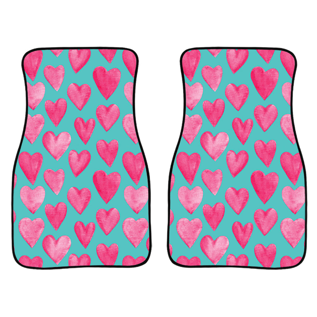 Pink And Teal Watercolor Heart Print Front And Back Car Floor Mats/ Front Car Mat