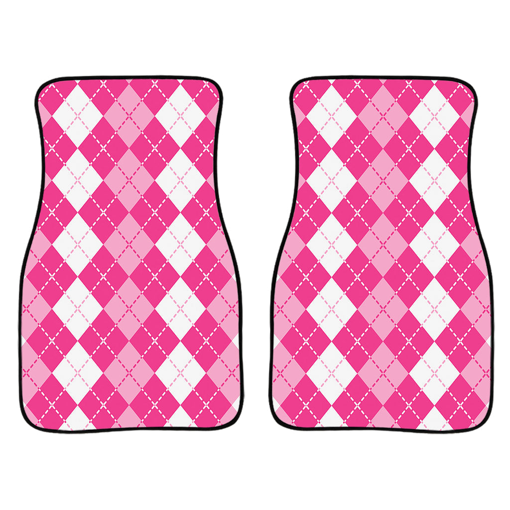 Pink And White Argyle Pattern Print Front And Back Car Floor Mats/ Front Car Mat