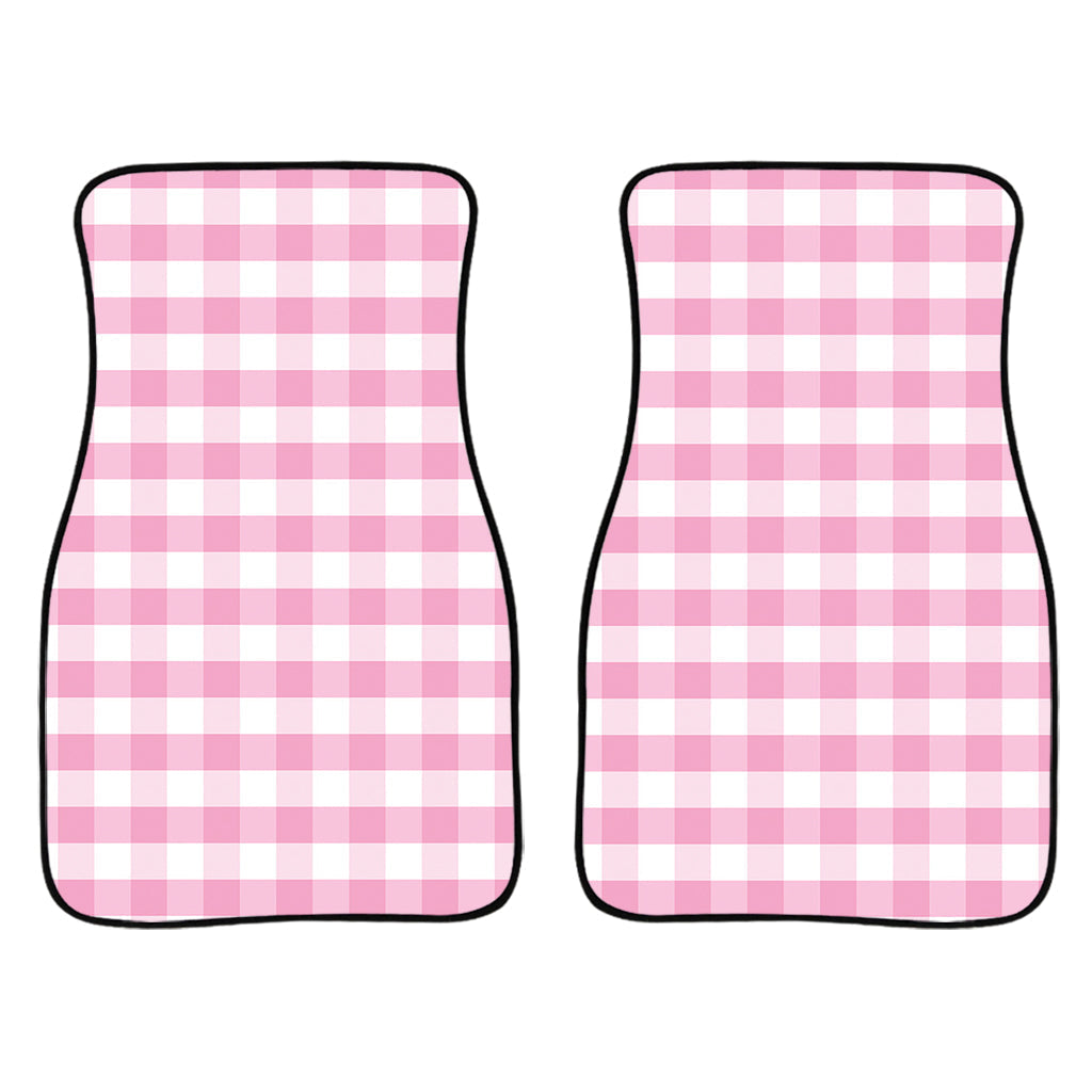 Pink And White Gingham Pattern Print Front And Back Car Floor Mats/ Front Car Mat