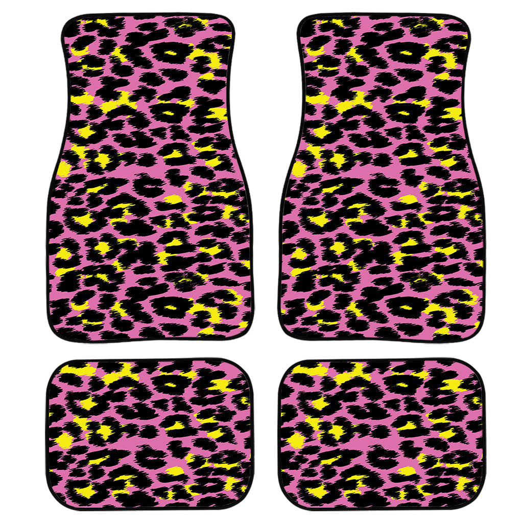 Pink And Yellow Leopard Print Front And Back Car Floor Mats/ Front Car Mat