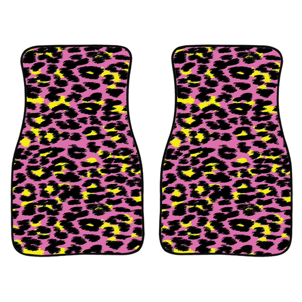 Pink And Yellow Leopard Print Front And Back Car Floor Mats/ Front Car Mat