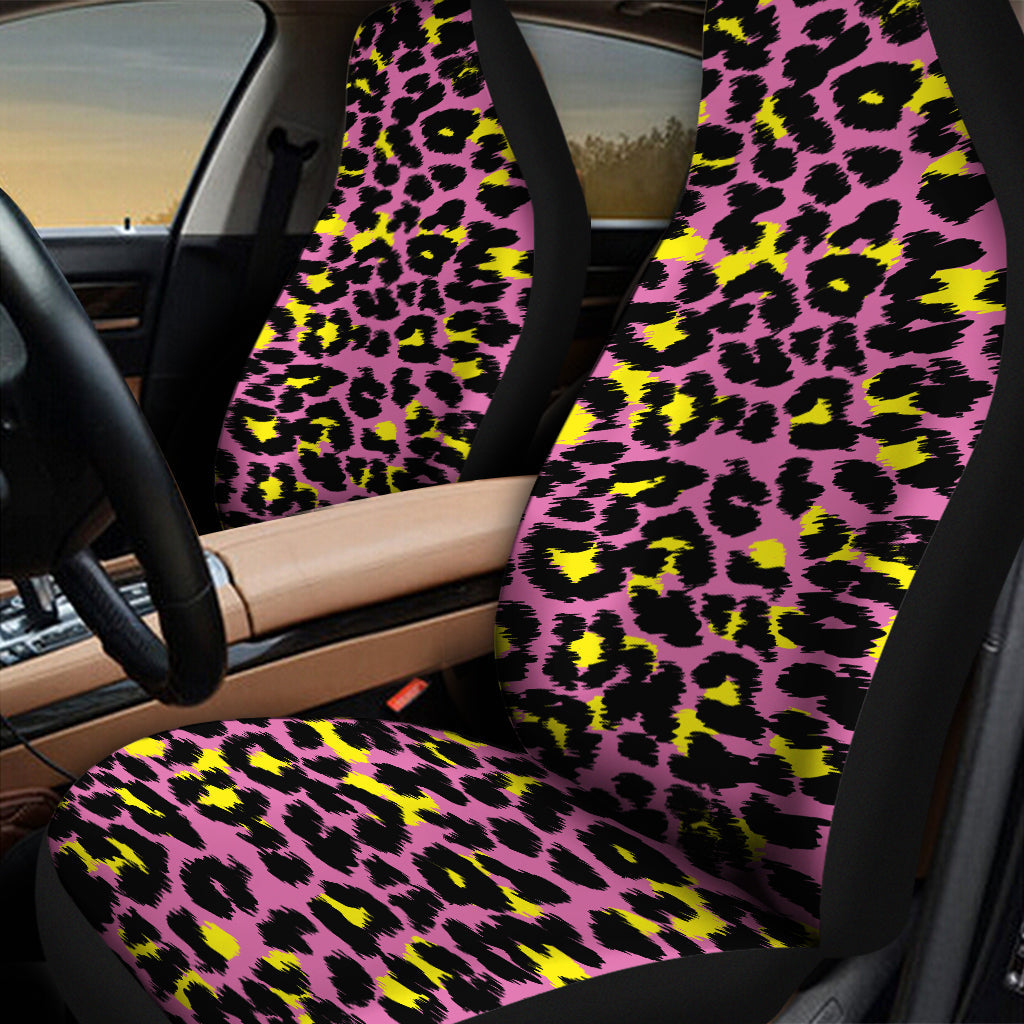 Pink And Yellow Leopard Print Universal Fit Car Seat Covers