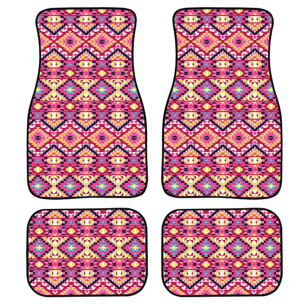 Pink Aztec Geometric Ethnic Pattern Print Front And Back Car Floor Mats/ Front Car Mat