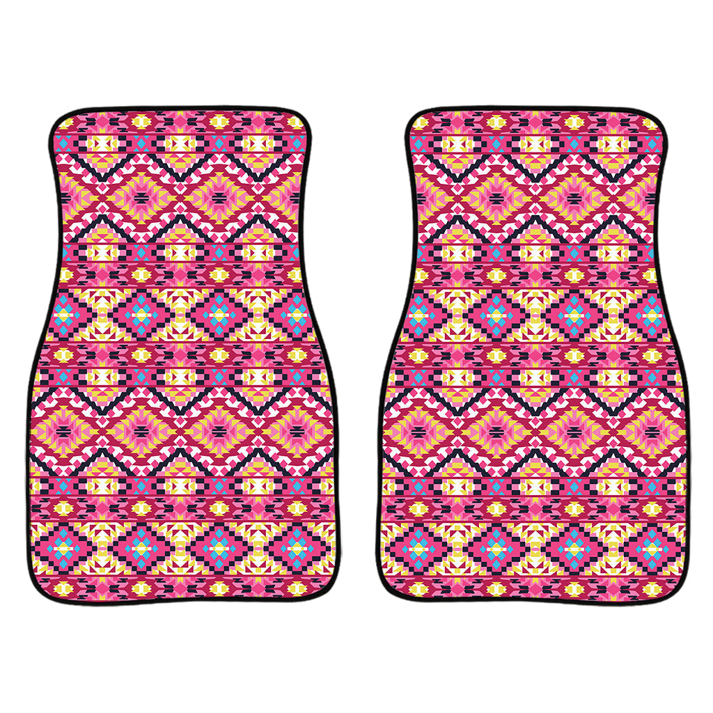 Pink Aztec Geometric Ethnic Pattern Print Front And Back Car Floor Mats/ Front Car Mat