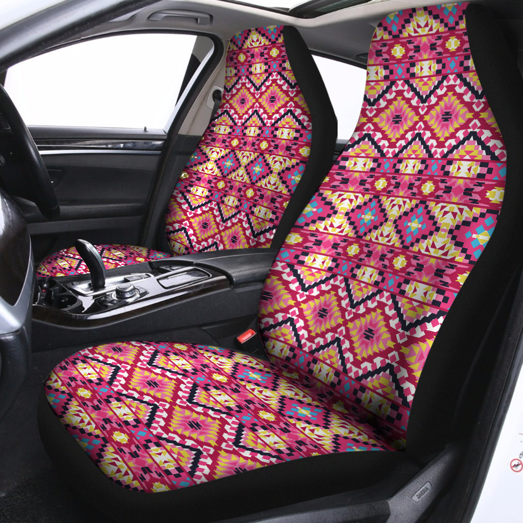 Pink Aztec Geometric Ethnic Pattern Print Universal Fit Car Seat Covers