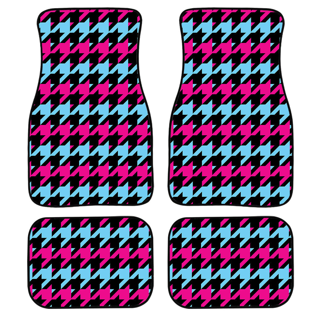 Pink Blue And Black Houndstooth Print Front And Back Car Floor Mats/ Front Car Mat