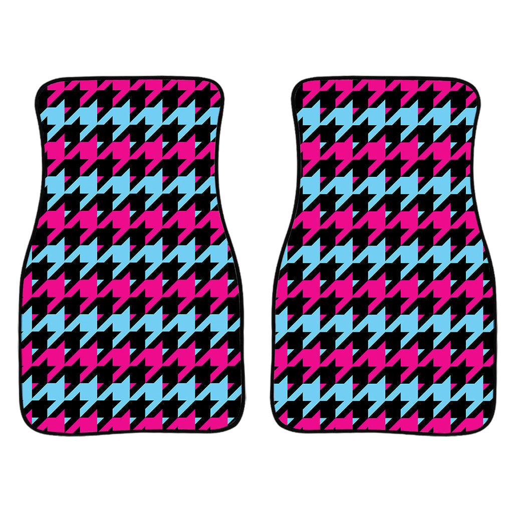 Pink Blue And Black Houndstooth Print Front And Back Car Floor Mats/ Front Car Mat