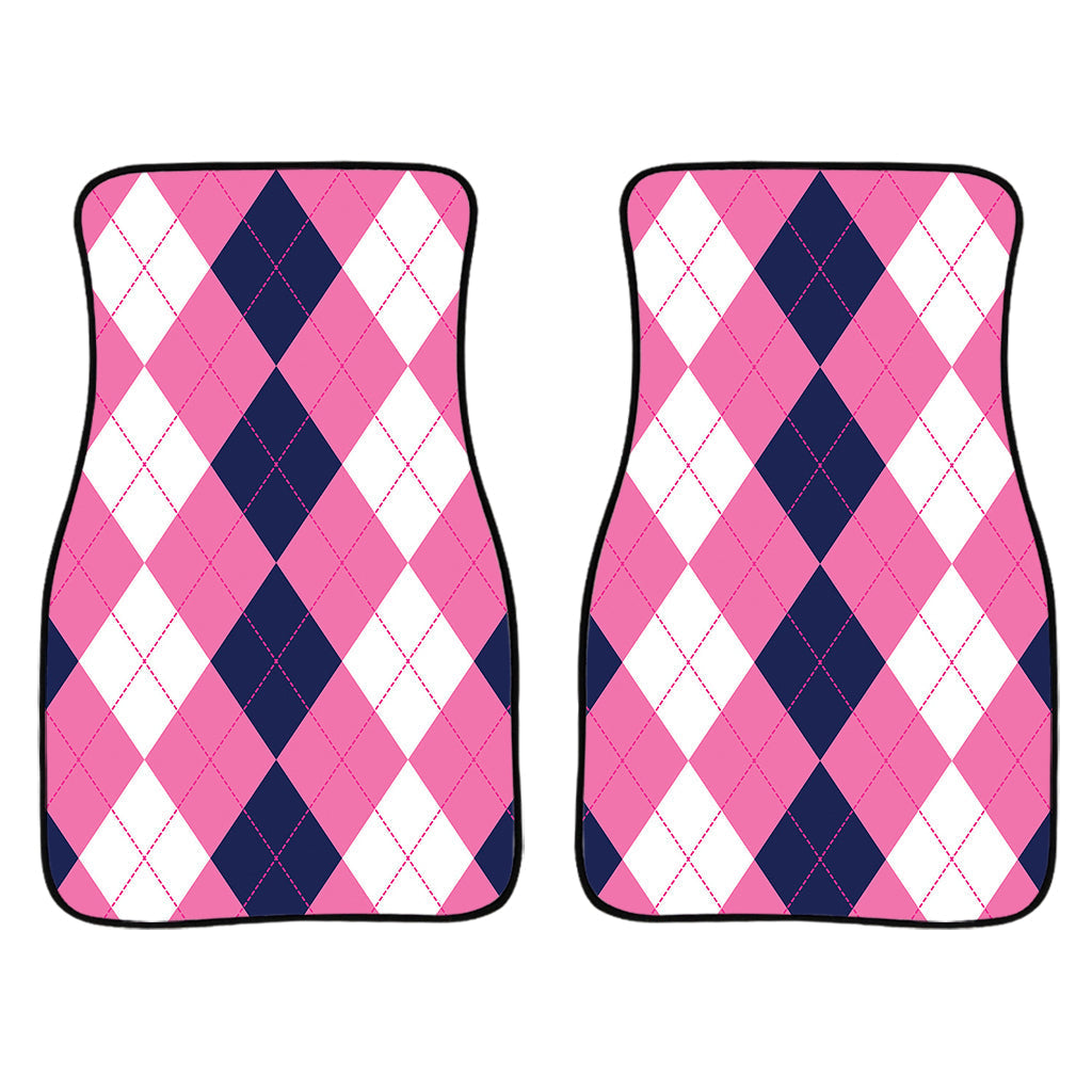 Pink Blue And White Argyle Pattern Print Front And Back Car Floor Mats/ Front Car Mat