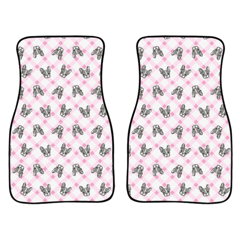 Pink Boston Terrier Plaid Print Front And Back Car Floor Mats/ Front Car Mat