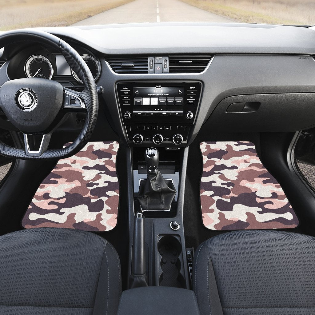 Pink Brown Camouflage Print Front And Back Car Floor Mats/ Front Car Mat