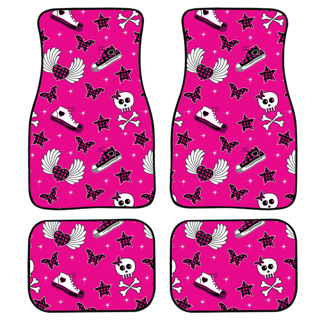 Pink Emo Symbols Pattern Print Front And Back Car Floor Mats/ Front Car Mat