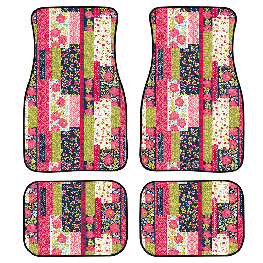 Pink Flower Patchwork Pattern Print Front And Back Car Floor Mats/ Front Car Mat