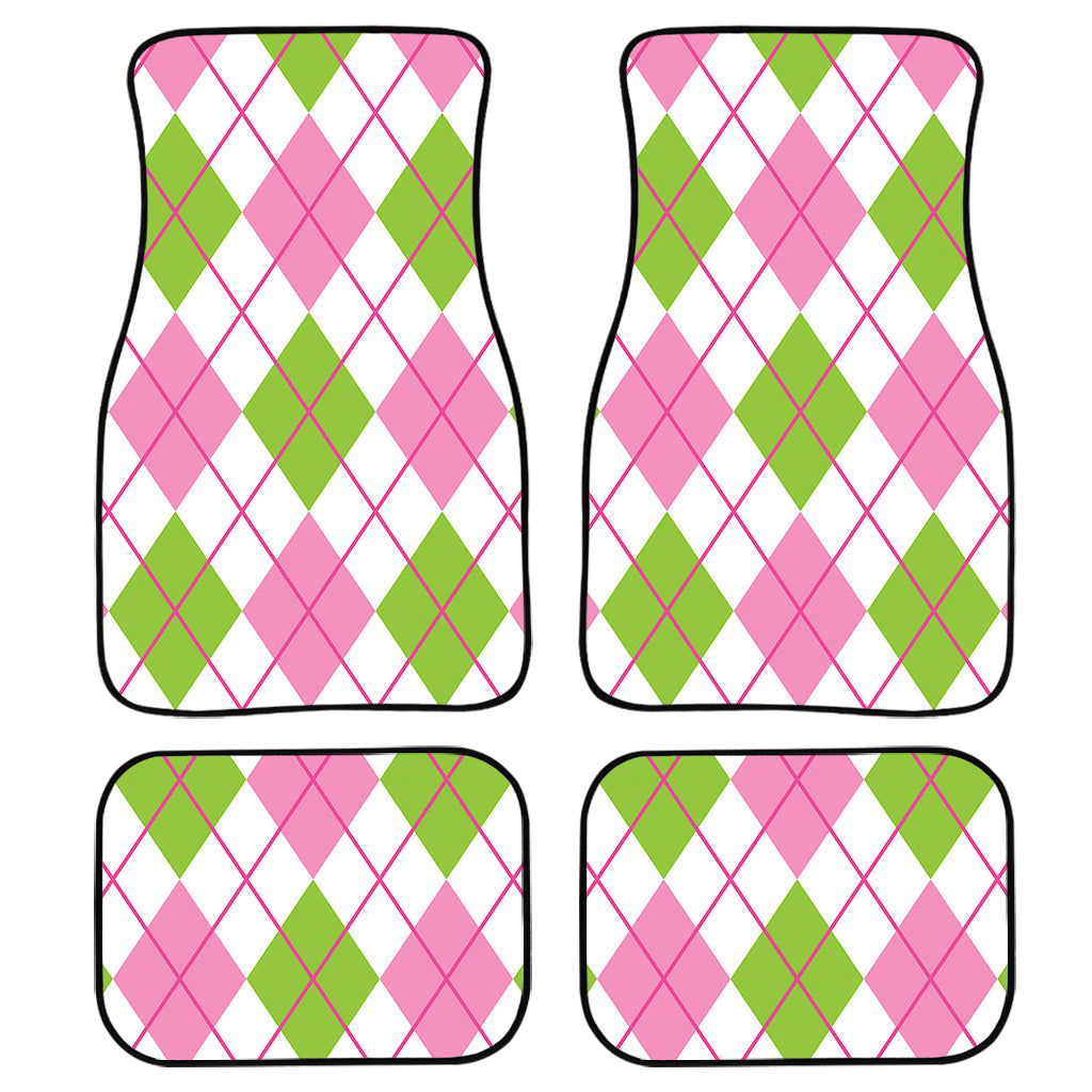 Pink Green And White Argyle Print Front And Back Car Floor Mats/ Front Car Mat