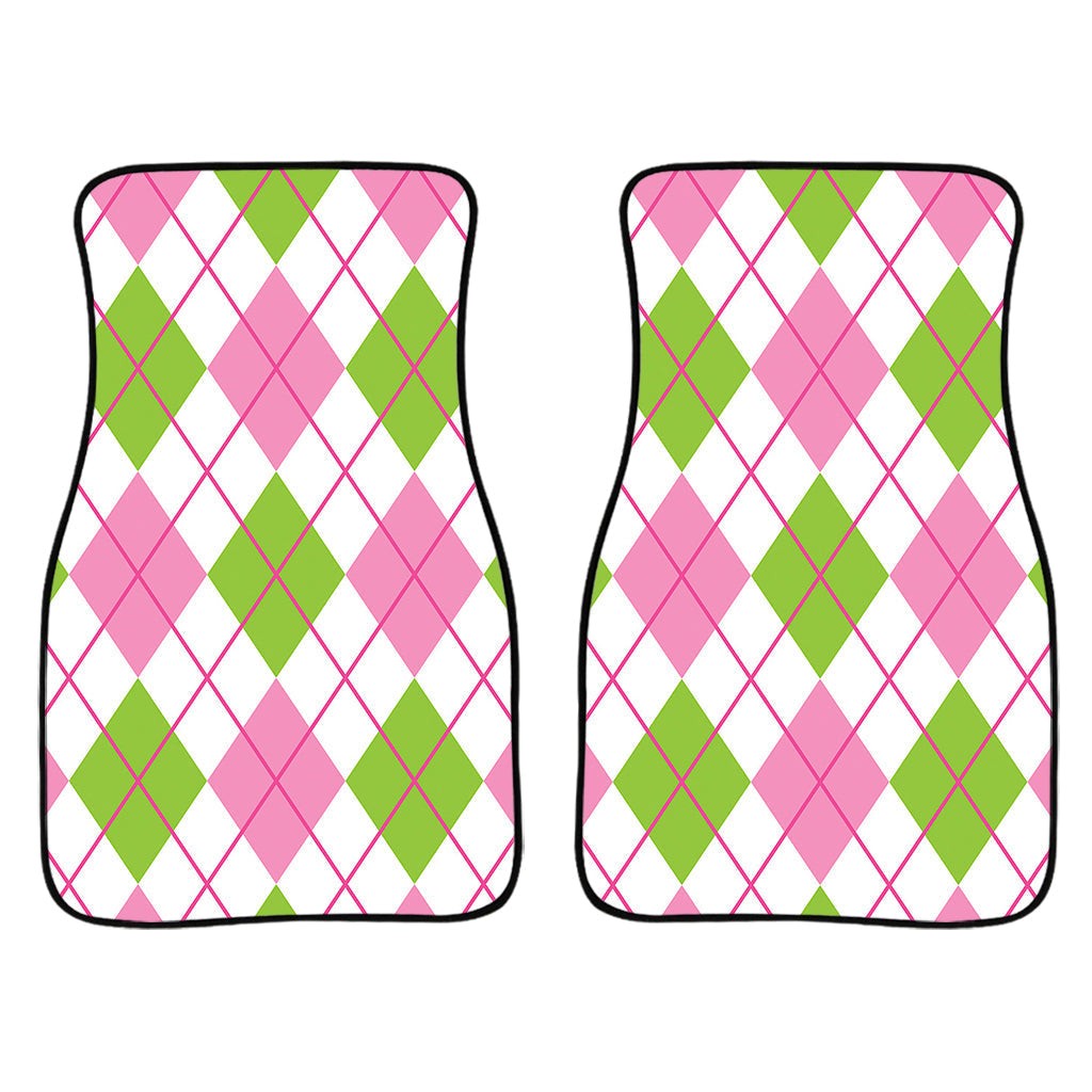 Pink Green And White Argyle Print Front And Back Car Floor Mats/ Front Car Mat