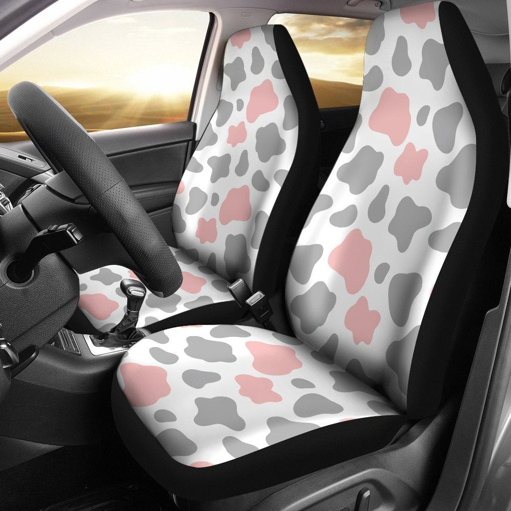 Pink Grey And White Cow Print Universal Fit Car Seat Covers
