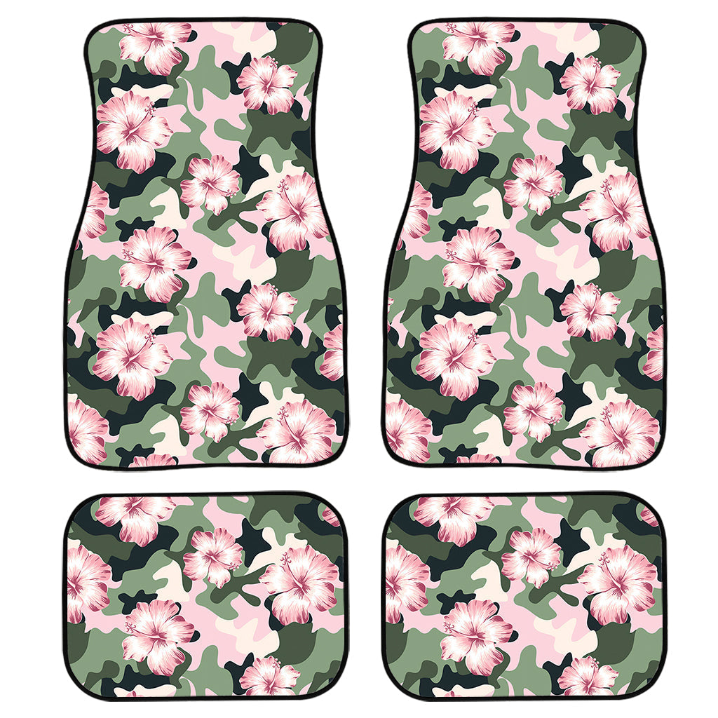 Pink Hibiscus Flower Camouflage Print Front And Back Car Floor Mats/ Front Car Mat