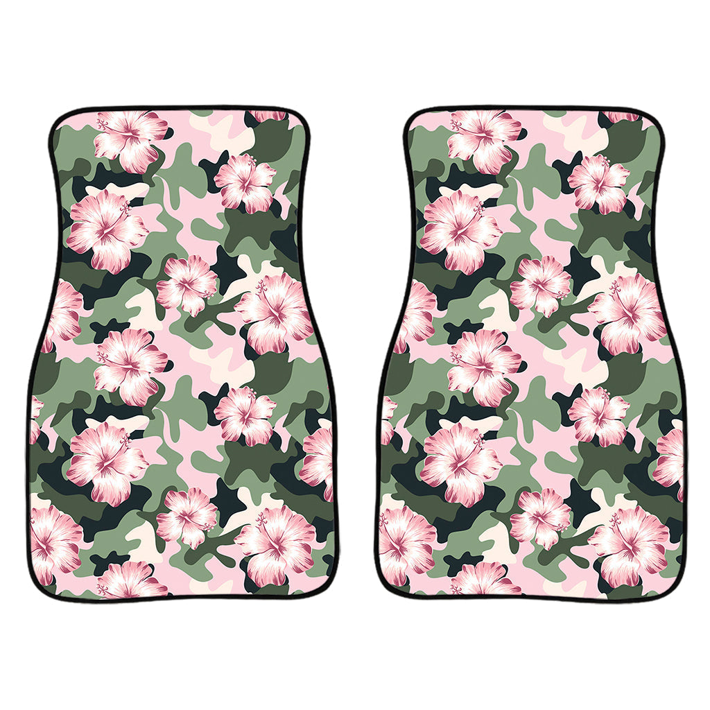 Pink Hibiscus Flower Camouflage Print Front And Back Car Floor Mats/ Front Car Mat