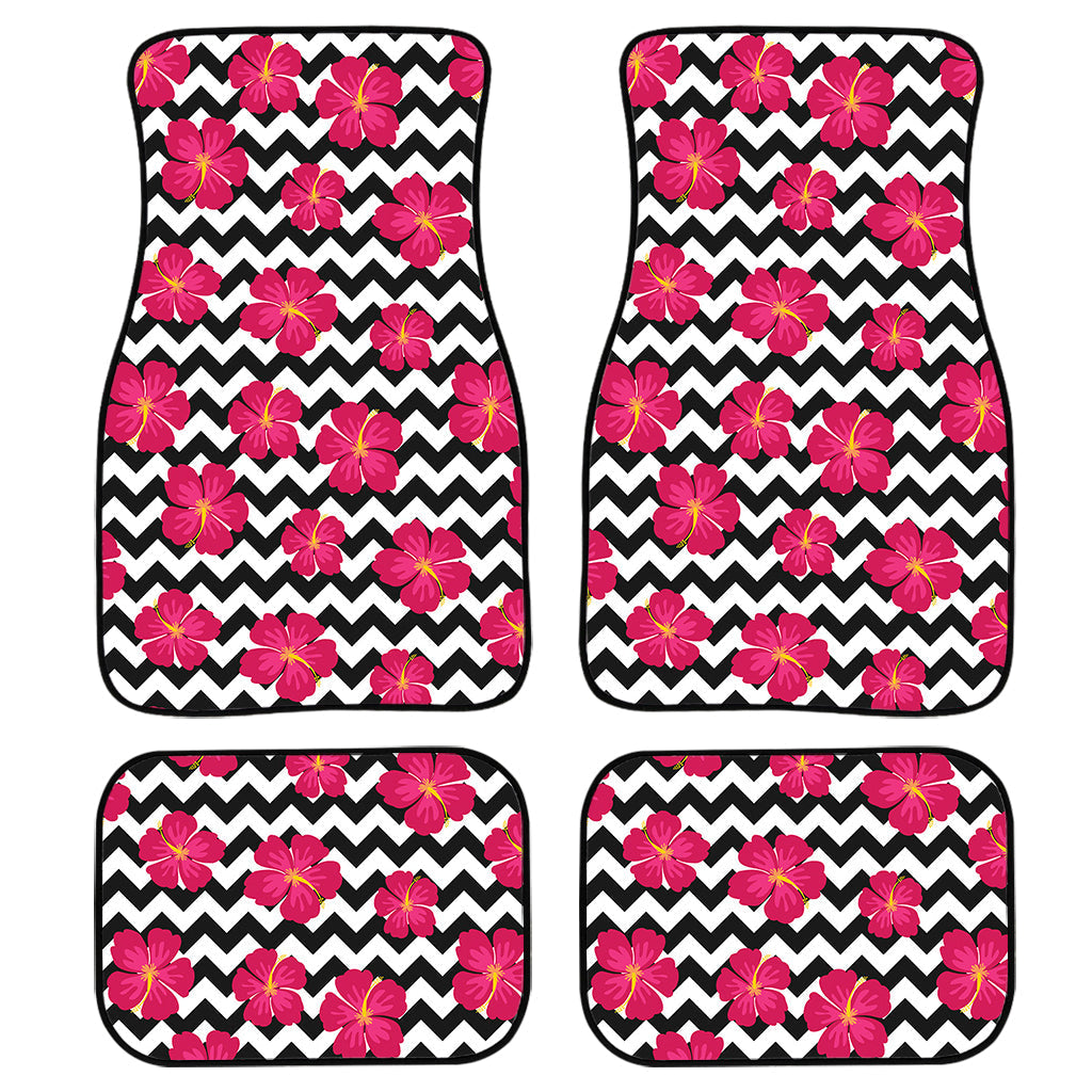 Pink Hibiscus Zigzag Pattern Print Front And Back Car Floor Mats/ Front Car Mat