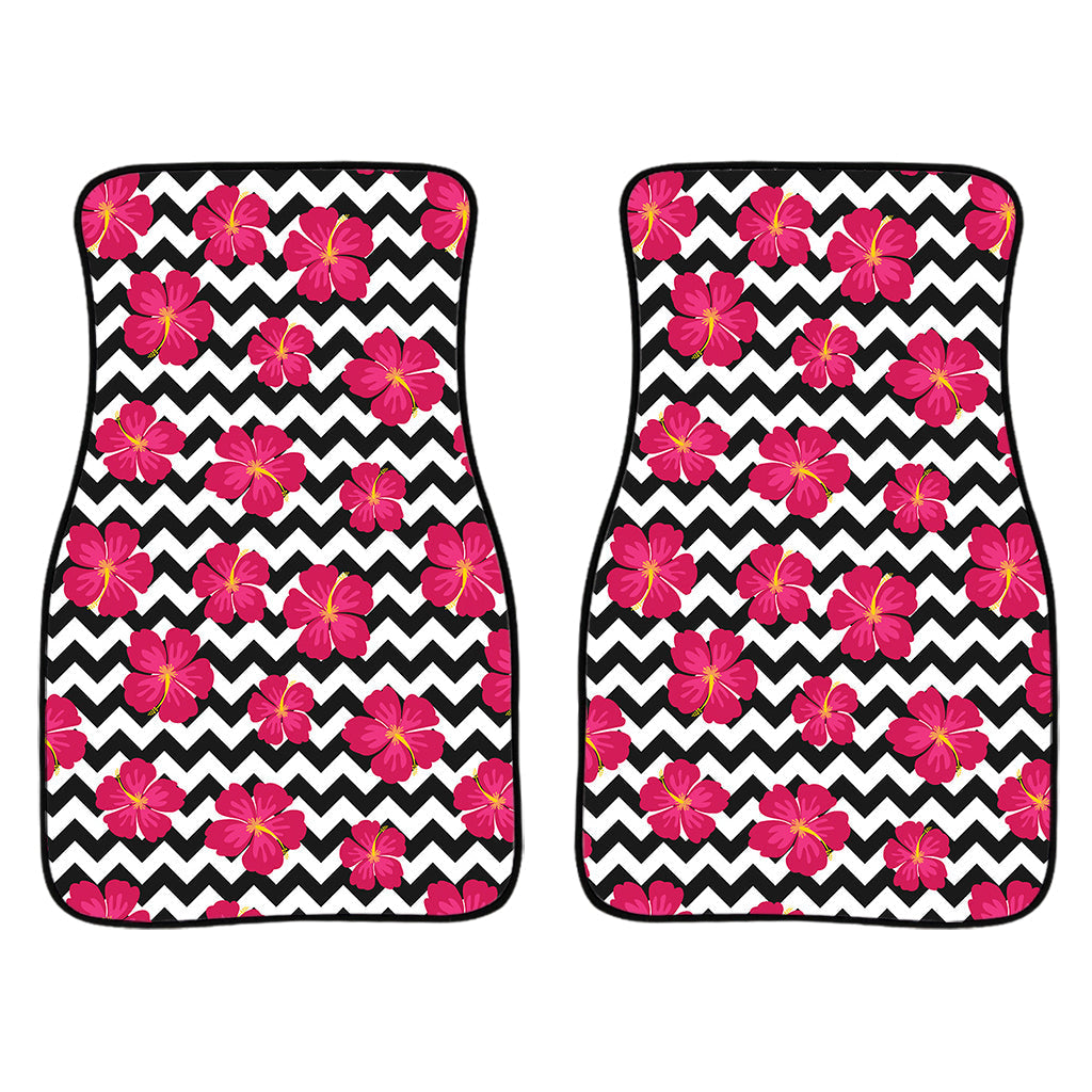 Pink Hibiscus Zigzag Pattern Print Front And Back Car Floor Mats/ Front Car Mat