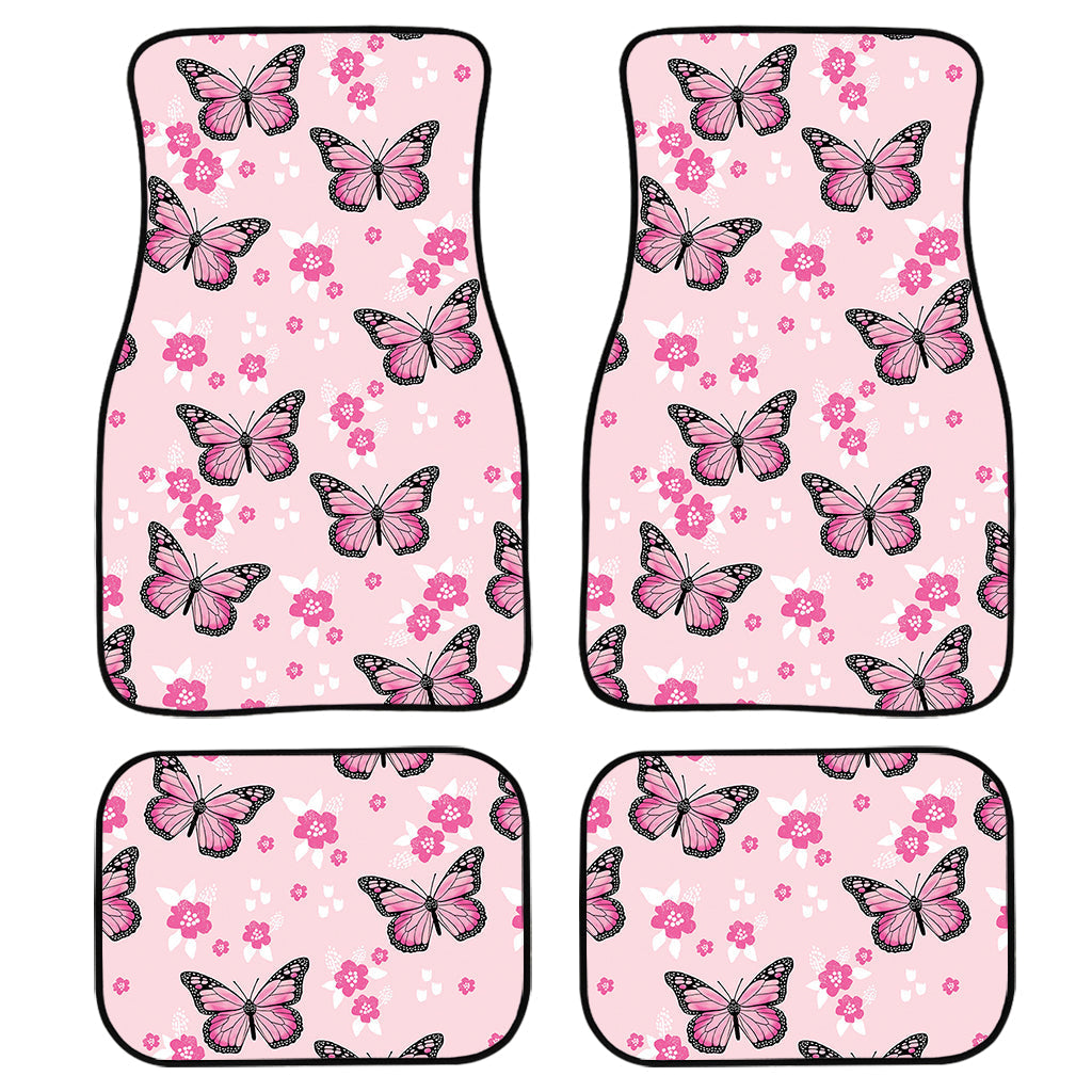 Pink Monarch Butterfly Pattern Print Front And Back Car Floor Mats/ Front Car Mat