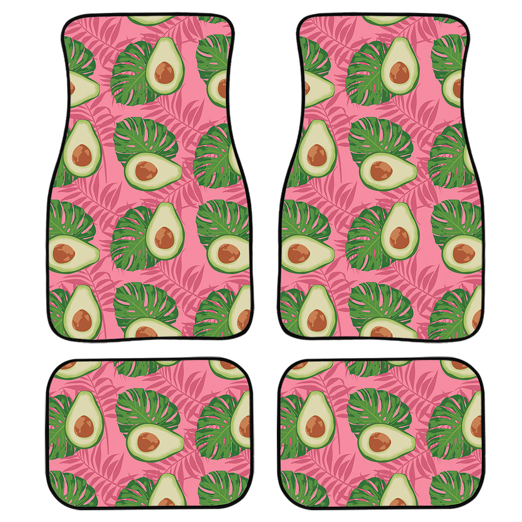 Pink Palm Leaf Avocado Print Front And Back Car Floor Mats/ Front Car Mat