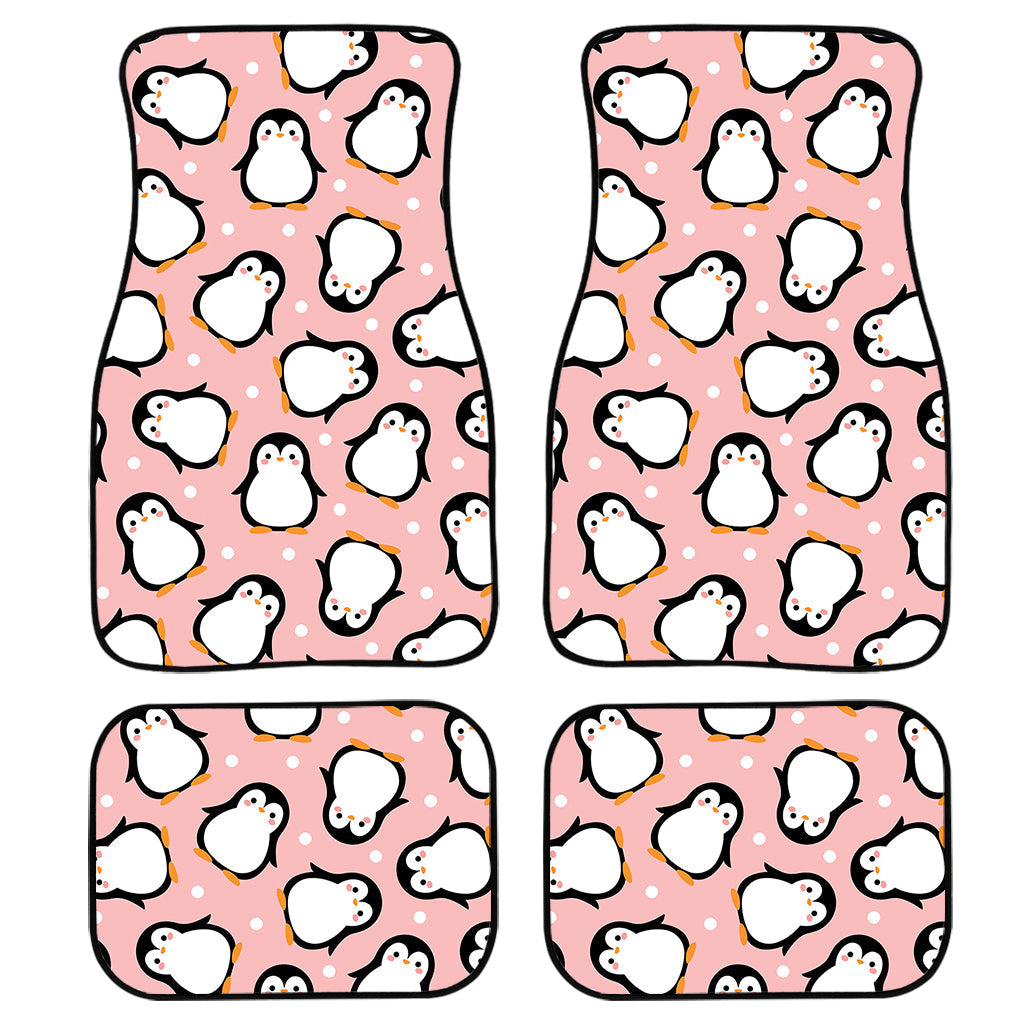 Pink Polka Dot Penguin Pattern Print Front And Back Car Floor Mats/ Front Car Mat