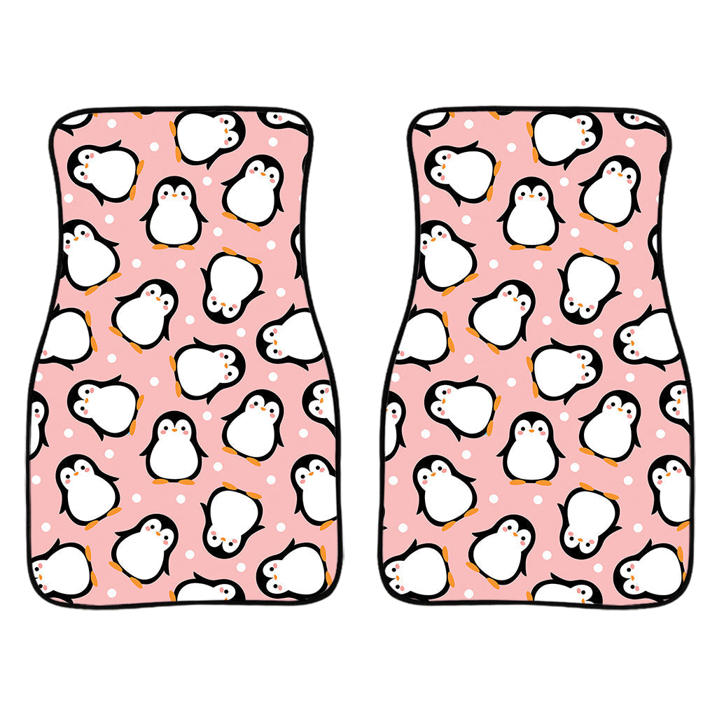 Pink Polka Dot Penguin Pattern Print Front And Back Car Floor Mats/ Front Car Mat