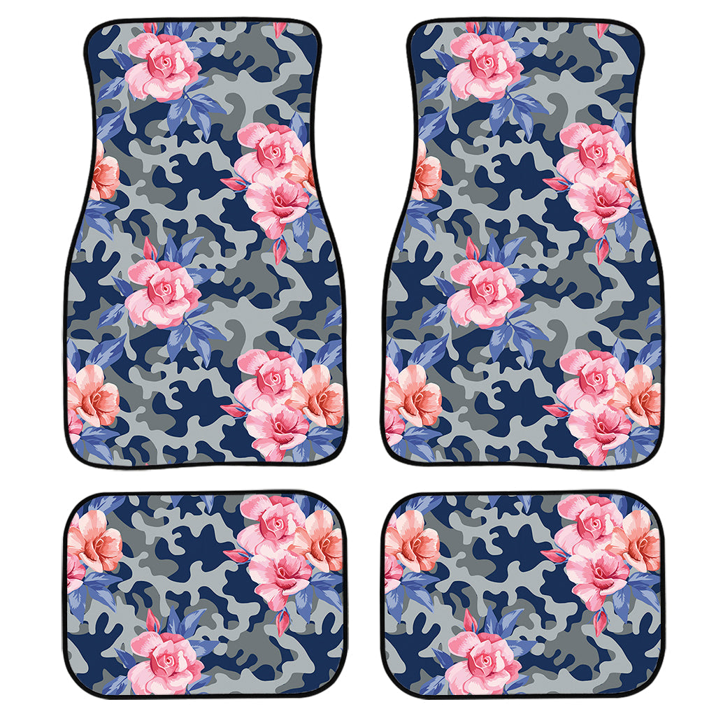 Pink Rose Flower Camouflage Print Front And Back Car Floor Mats/ Front Car Mat