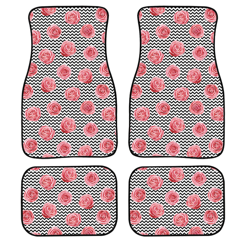 Pink Rose Zigzag Pattern Print Front And Back Car Floor Mats/ Front Car Mat