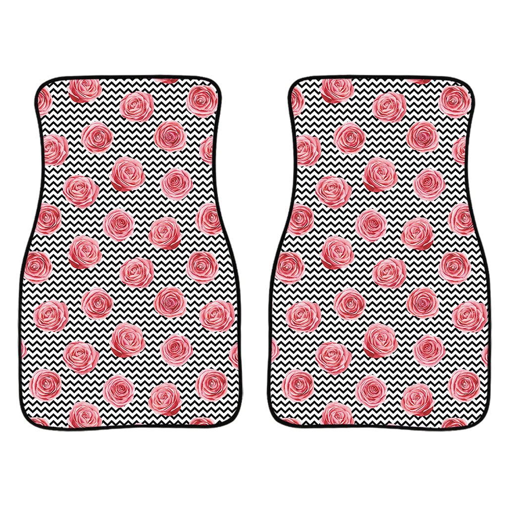 Pink Rose Zigzag Pattern Print Front And Back Car Floor Mats/ Front Car Mat