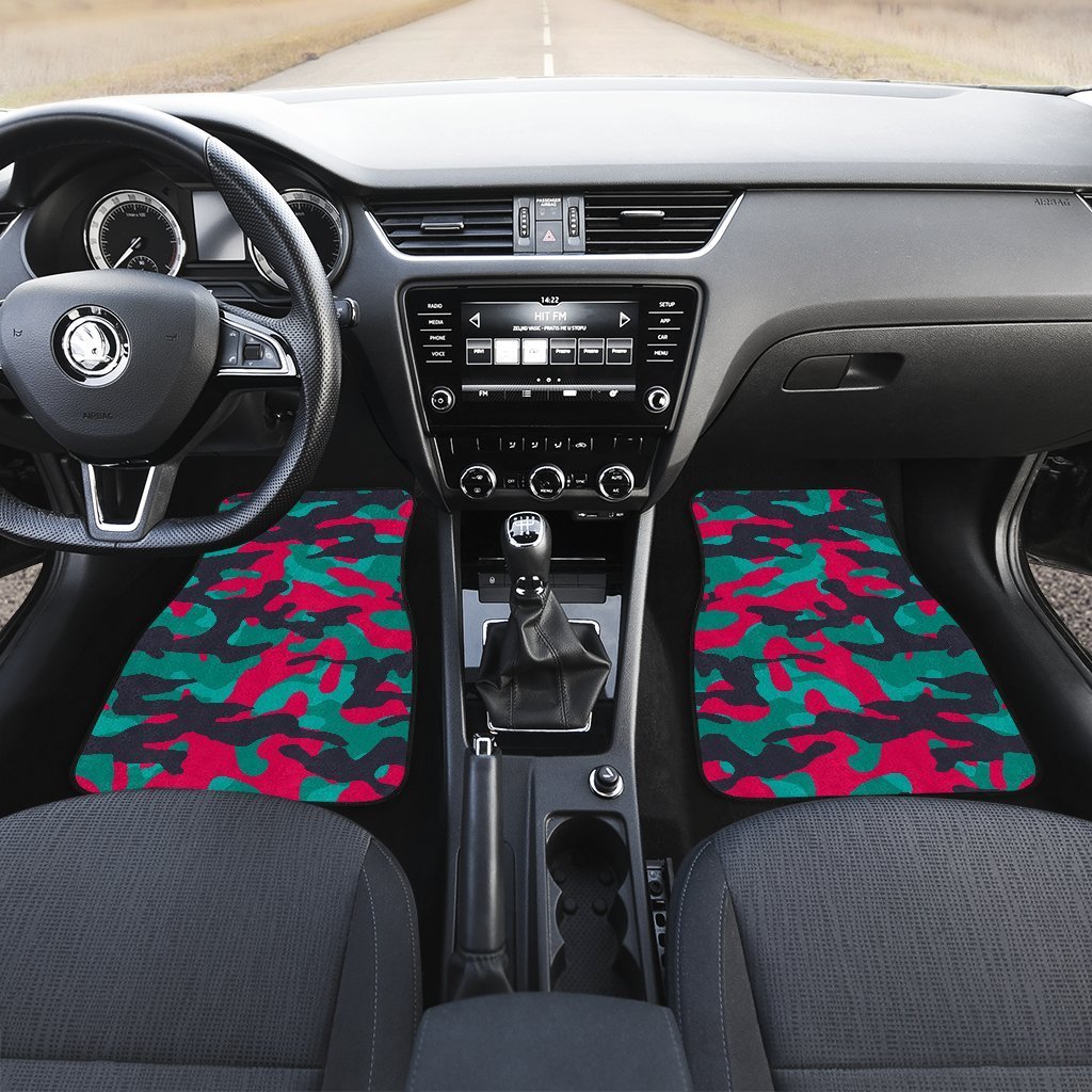Pink Teal And Black Camouflage Print Front And Back Car Floor Mats/ Front Car Mat