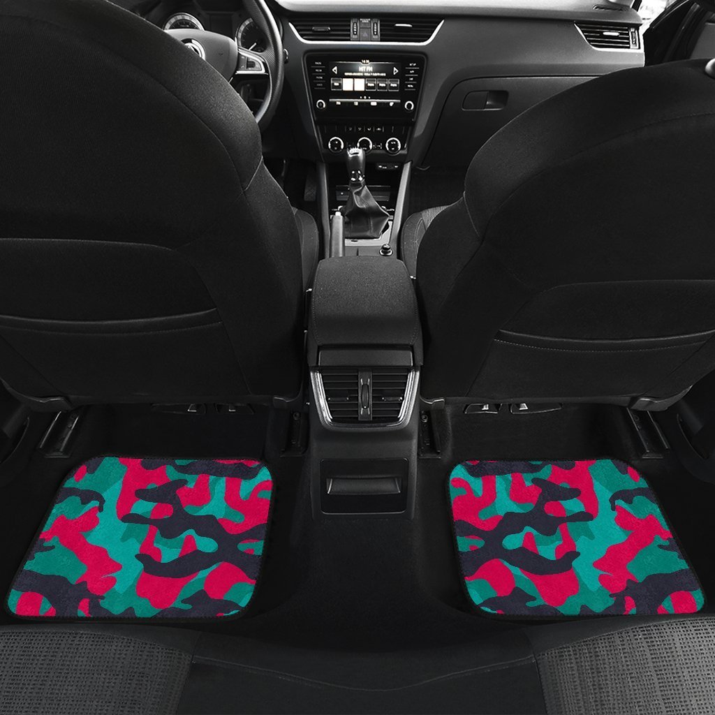 Pink Teal And Black Camouflage Print Front And Back Car Floor Mats/ Front Car Mat