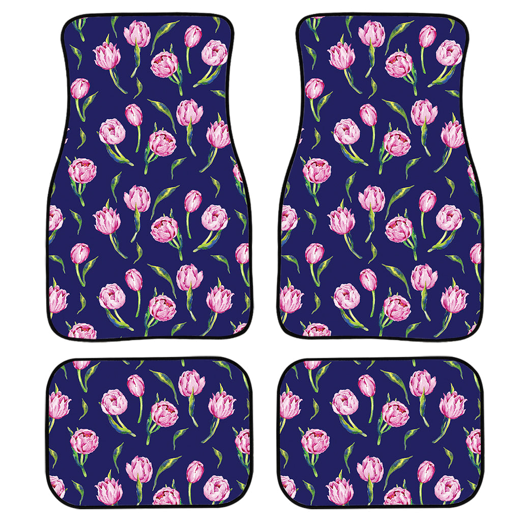 Pink Watercolor Tulip Flower Print Front And Back Car Floor Mats/ Front Car Mat