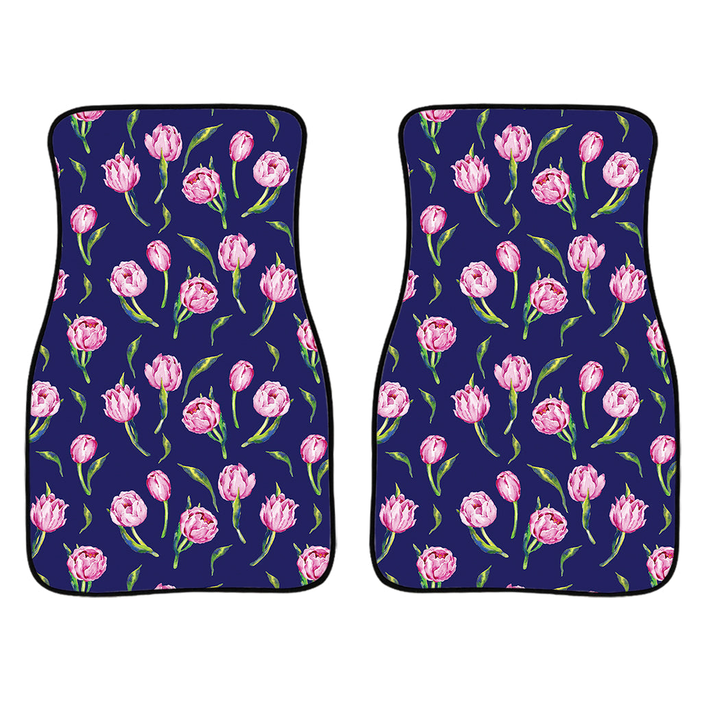 Pink Watercolor Tulip Flower Print Front And Back Car Floor Mats/ Front Car Mat