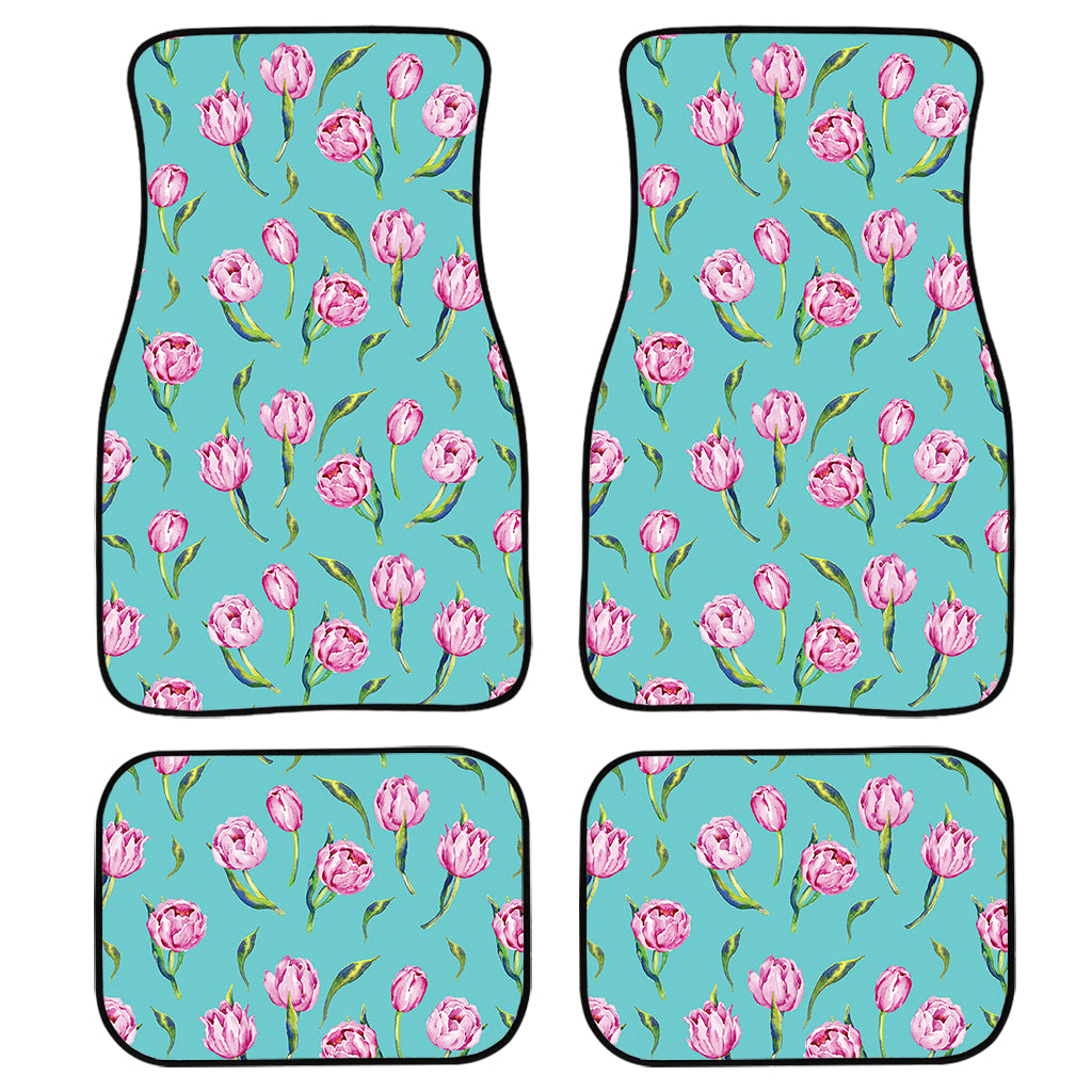 Pink Watercolor Tulip Pattern Print Front And Back Car Floor Mats/ Front Car Mat