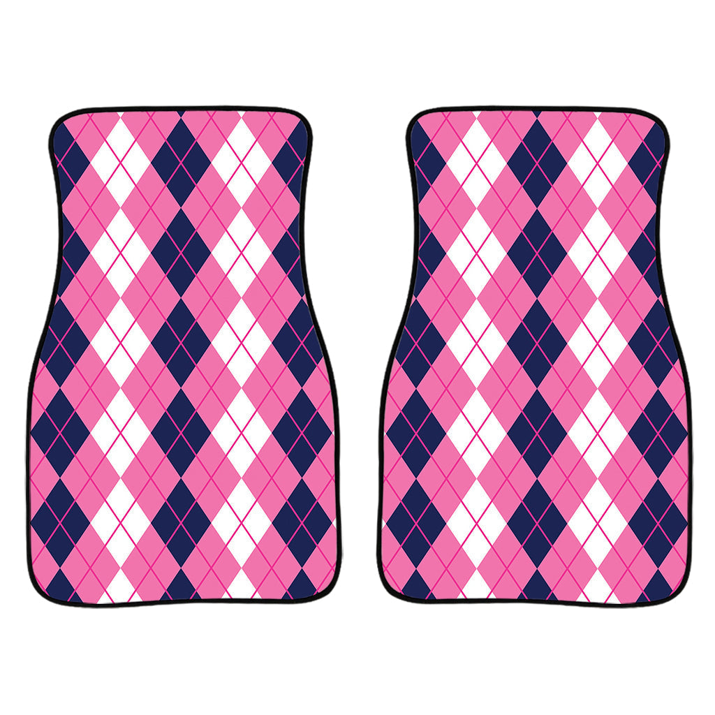 Pink White And Blue Argyle Pattern Print Front And Back Car Floor Mats/ Front Car Mat