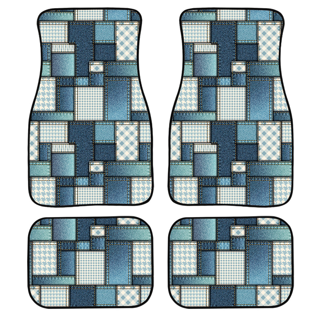 Plaid And Denim Patchwork Pattern Print Front And Back Car Floor Mats/ Front Car Mat