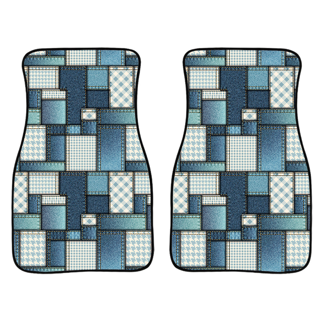 Plaid And Denim Patchwork Pattern Print Front And Back Car Floor Mats/ Front Car Mat