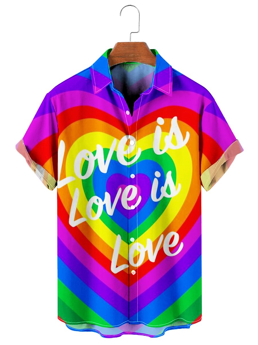 Love Is Love Rainbow Heart Print Hawaiian Shirt