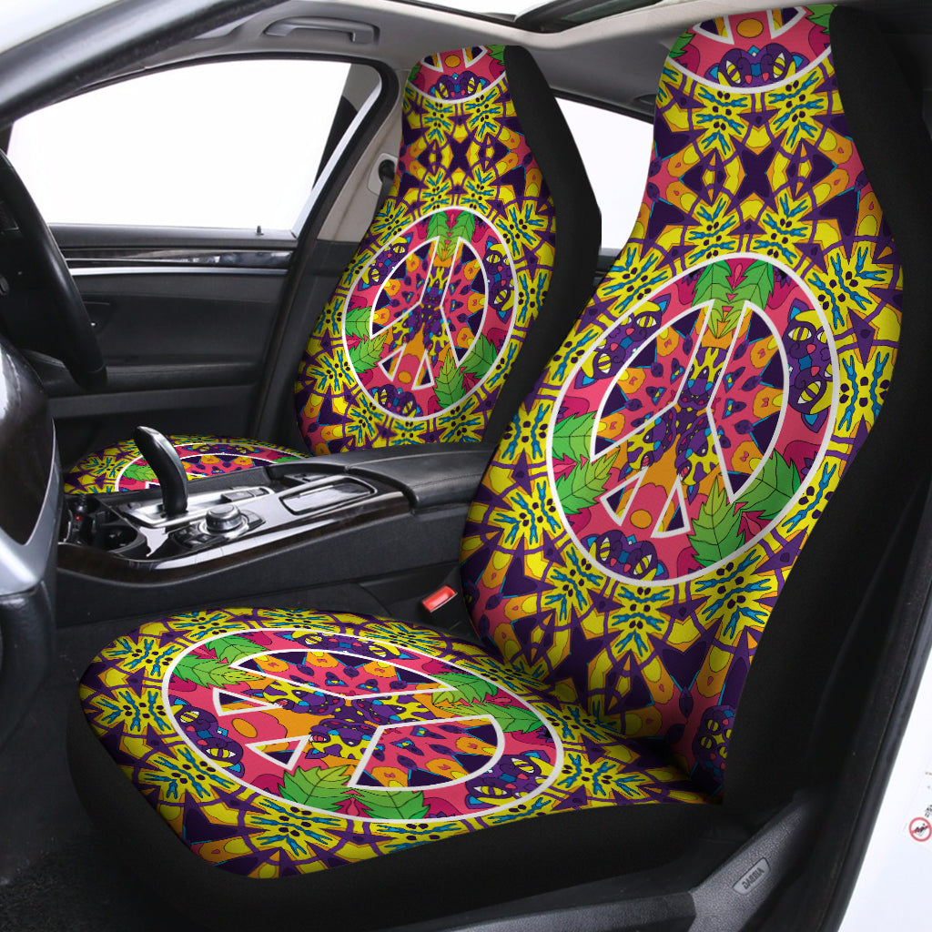 Psychedelic Hippie Peace Sign Print Universal Fit Car Seat Covers